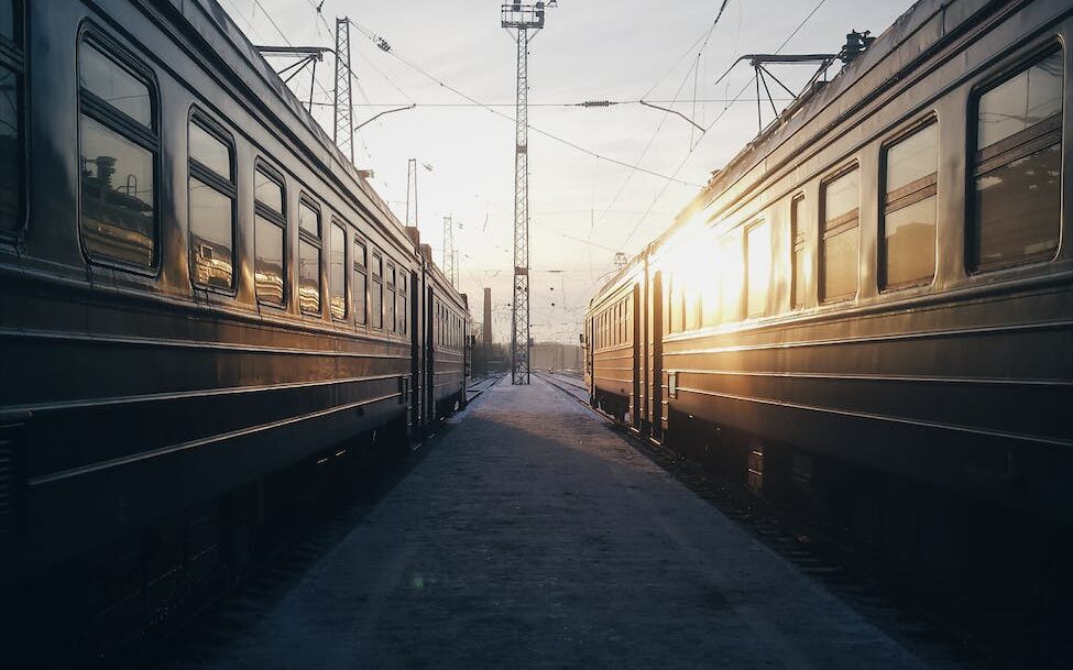 train during golden hour